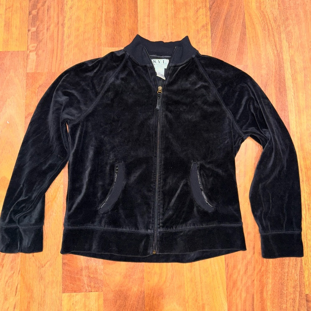 New York Laundry Y2K 90s Black Velvet velour Zip-Up Jacket petite medium
